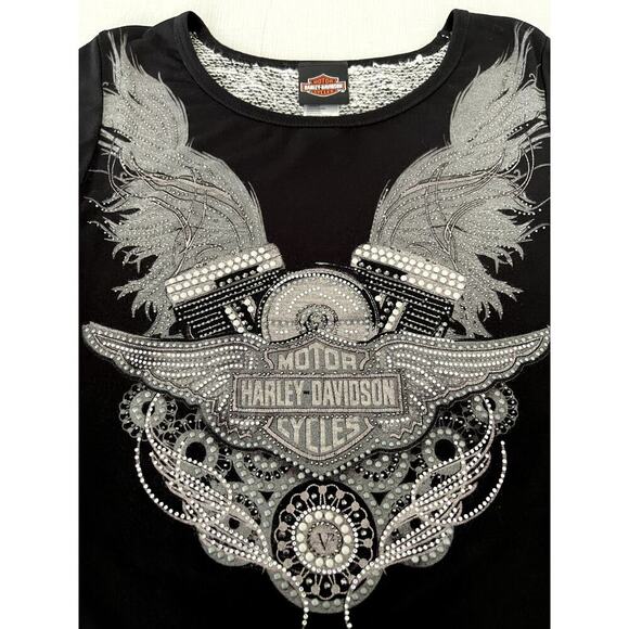 Harley Davidson Tops - Harley Davidson Wms Sz S Rhinestone Graphic Long Slv T-Shirt Biker Rocker Street